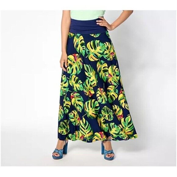 Attitudes By Renee Floral Printed‎ Como Jersey Skirt w/ Foldover Waist Size L - Picture 1 of 15